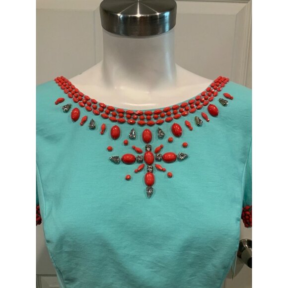 Lilly Pulitzer Nora Aqua Blue Coral Beaded Sheath Dress Size 4 - Picture 3 of 8